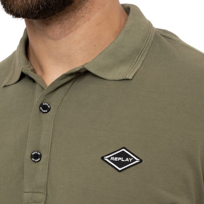 Replay Relay Mens Embroidered Badge Polo Shirt (Green) Loofes Clothing