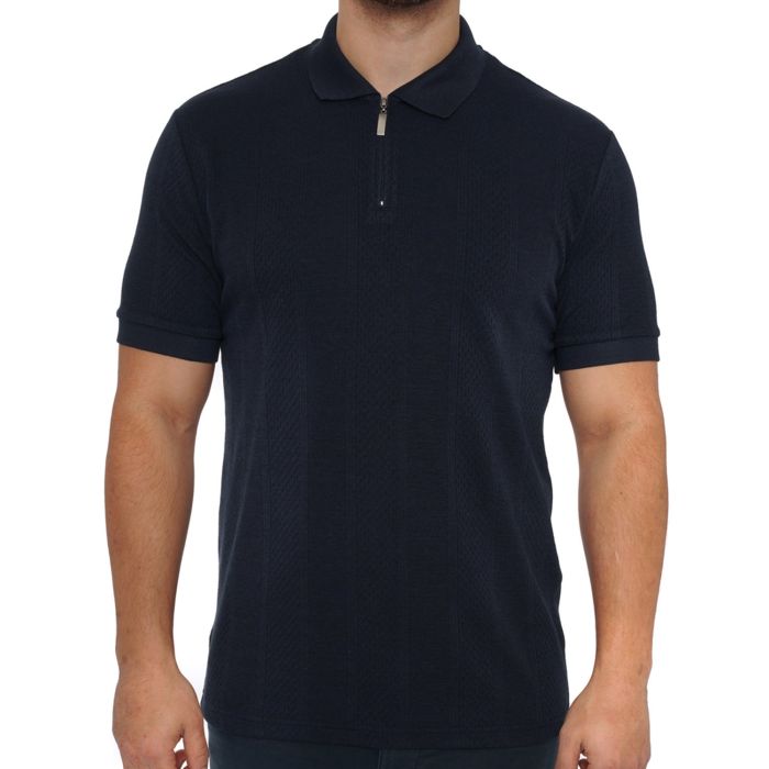 Guide London Mens Half Zip Short Sleeve Polo Shirt (Navy) Loofes Clothing